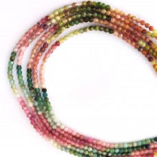 Multi Tourmaline 2-2.5mm round facet beads strand
